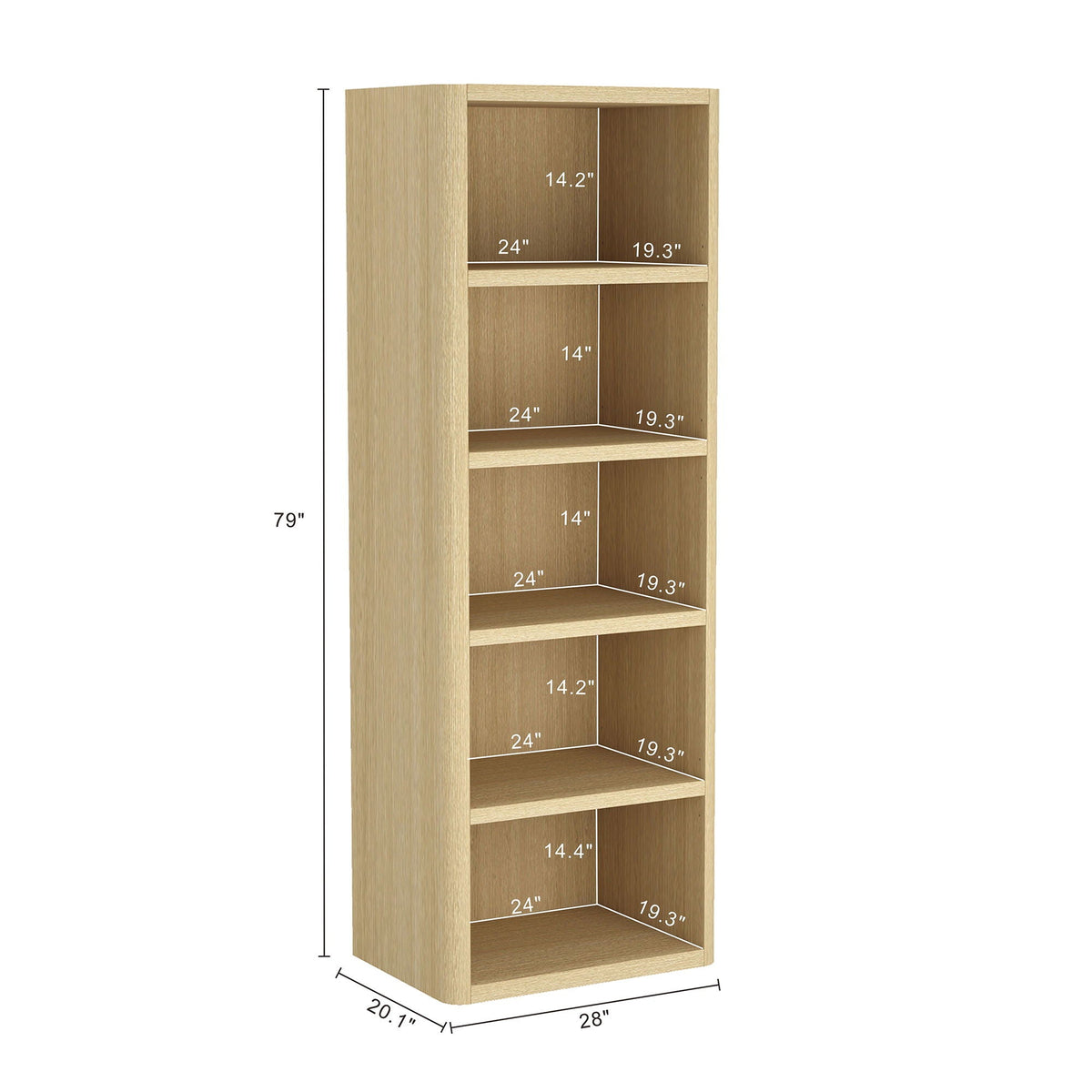 Open Bookcase with Adjustable Shelves - 79" High - Black, Light Brown, Dark Brown
