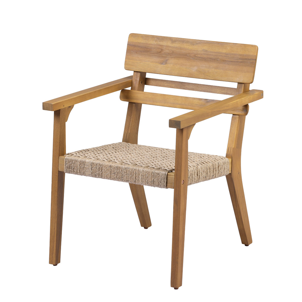 Outdoor Acacia Wood Dining Chairs with Woven Wicker Seats - Natural