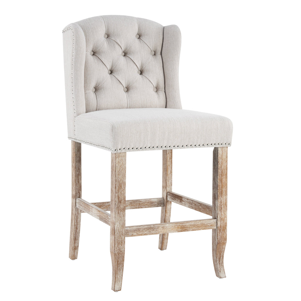 Beige Vienna Contemporary Fabric Tufted Wingback Counter Stools with 26.78'' Seat Height - Set of 2