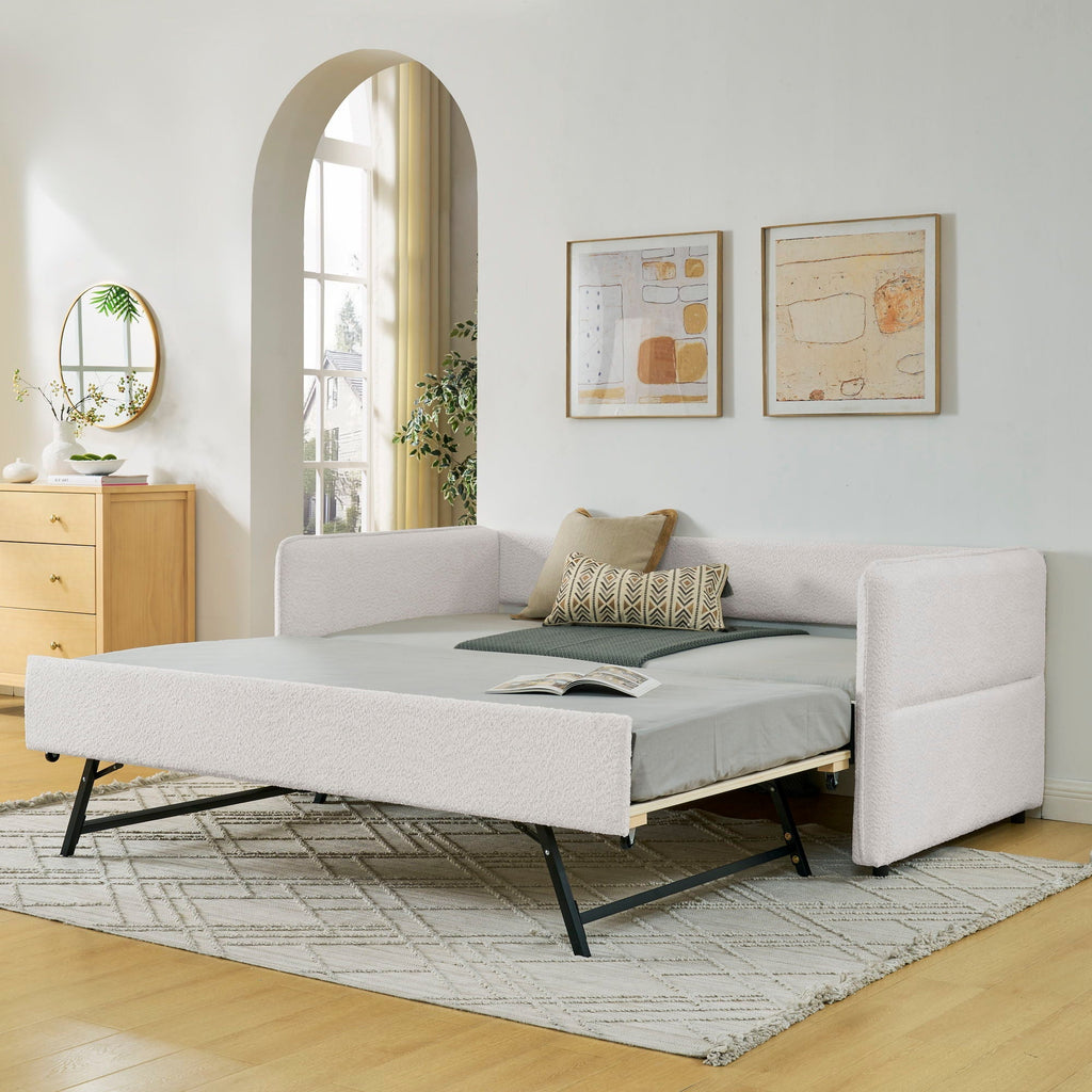 Upholstered Daybed With Pop Up Trundle - Fabric Trundle Bed in Multiple Colors