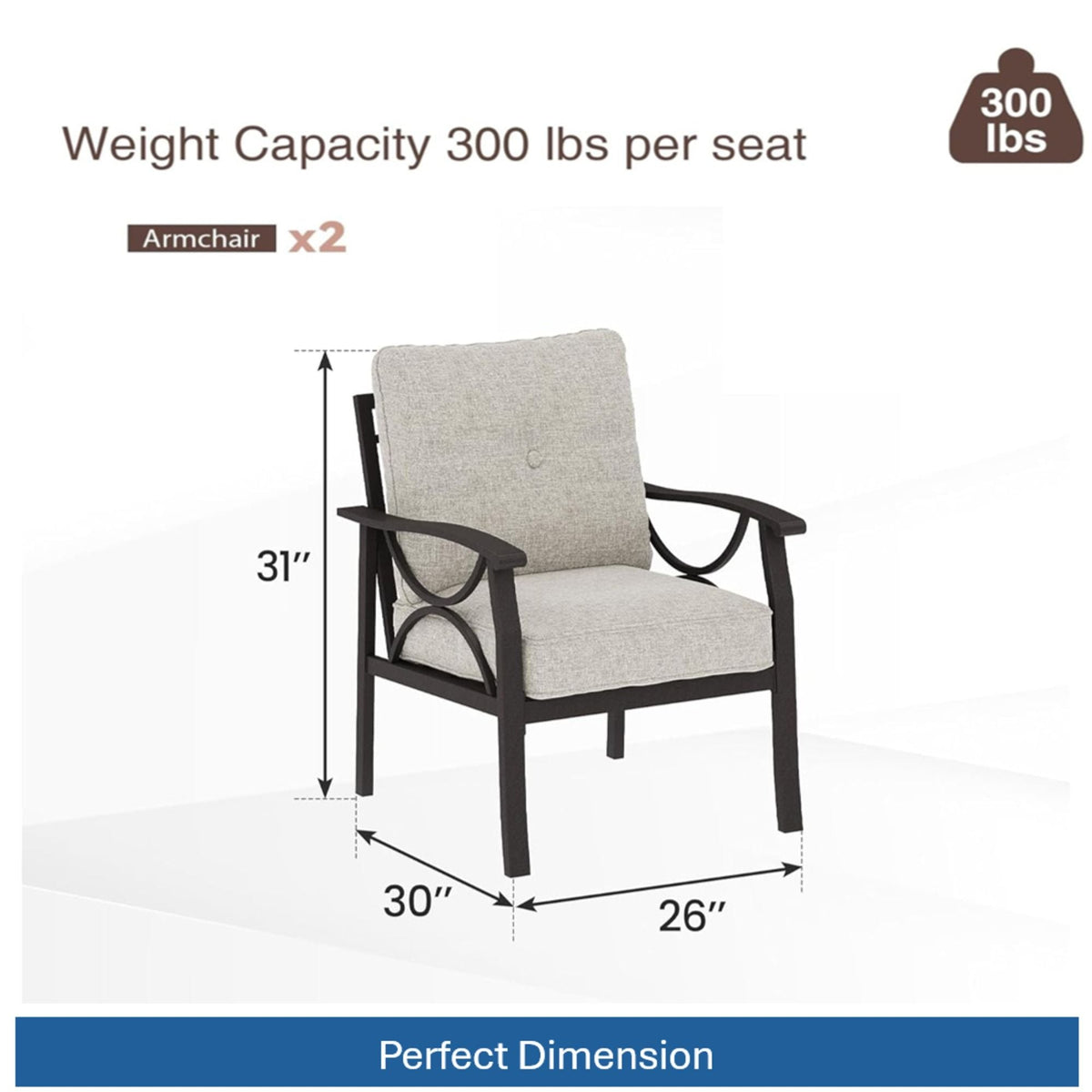 All-Weather Armchairs with Cushions, Modern Sculptural Design – Beige or Dark Gray