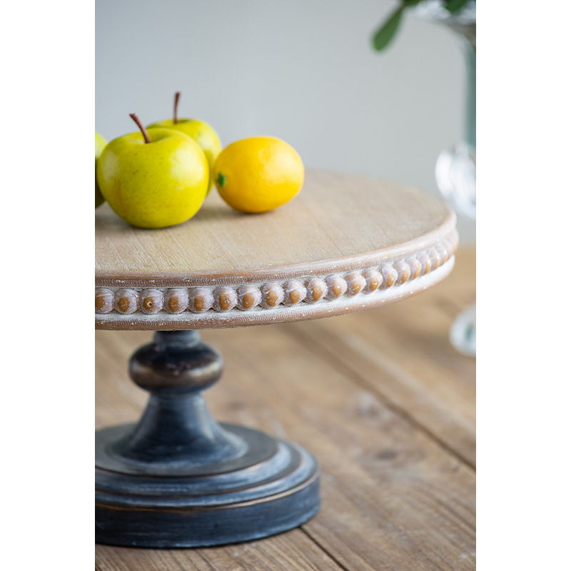 Wooden Display Stand with Beaded Trim - Black Brown