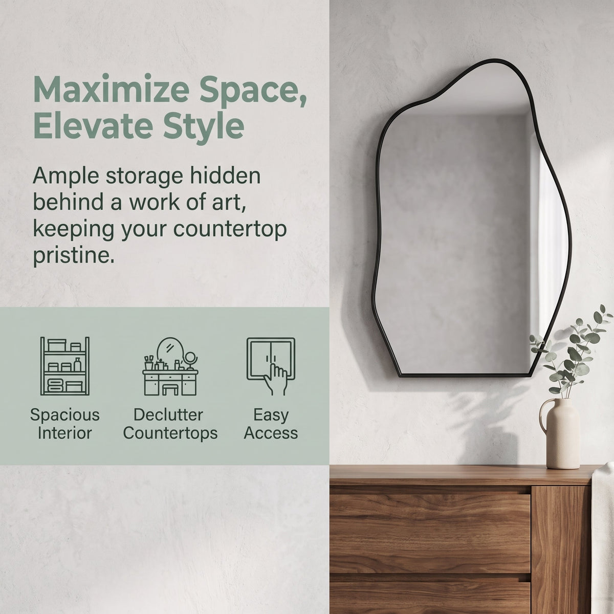 Irregular Cloud-Shaped Medicine Cabinet with Adjustable Glass Shelves - Matte