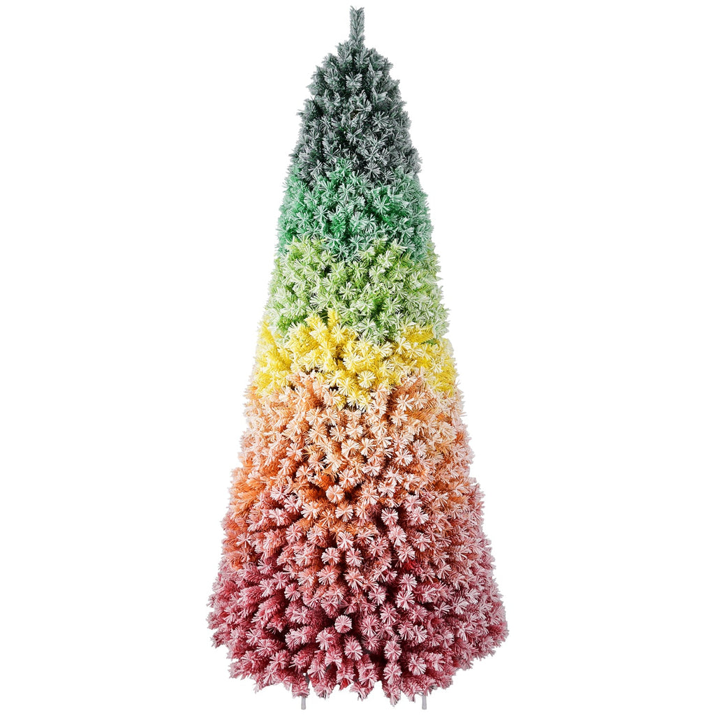 7.5ft Rainbow Gradient Flocked PVC Christmas Tree with Sturdy Metal Stand - Multi-Color