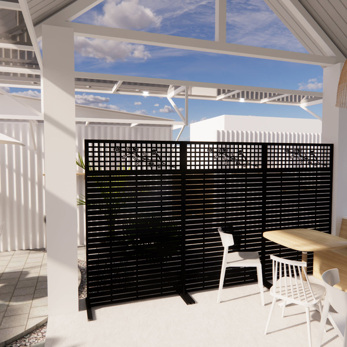 Metal Privacy Screens with Freestanding Iron Construction - Black