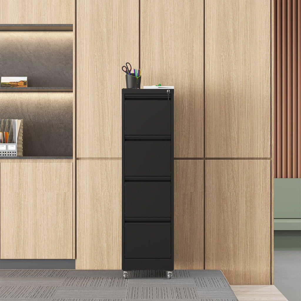 Metal Vertical File Cabinet with Locking Drawers and Wheels - Black or White