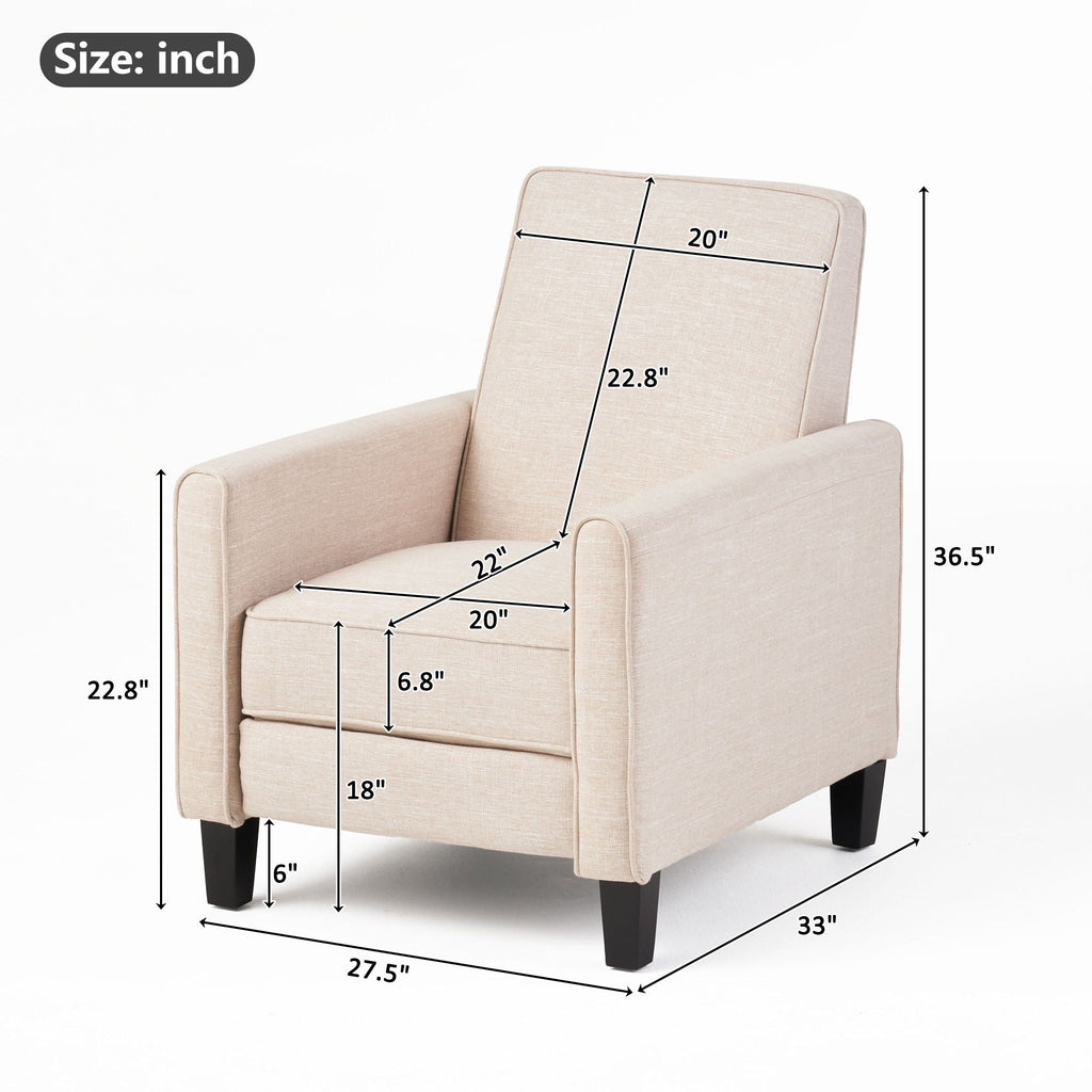 Upholstered Push Back Recliner Chair with Adjustable Recline - Multiple Colors