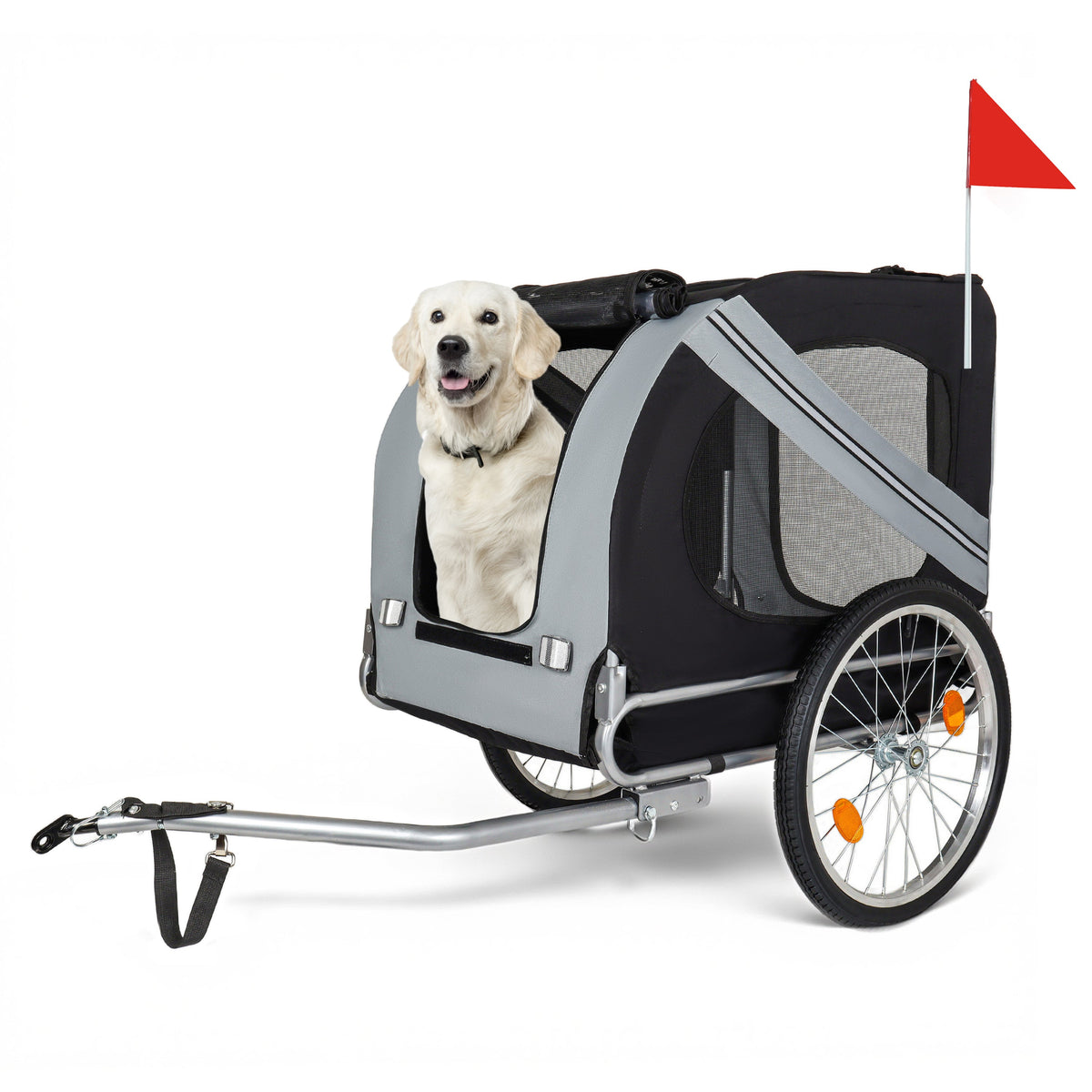 Large Folding Bike Trailer for Dogs with Steel Frame - Black+Grey or Black+Green
