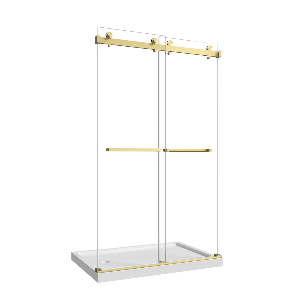 Frameless Shower Door with Tempered Glass - Brushed Gold