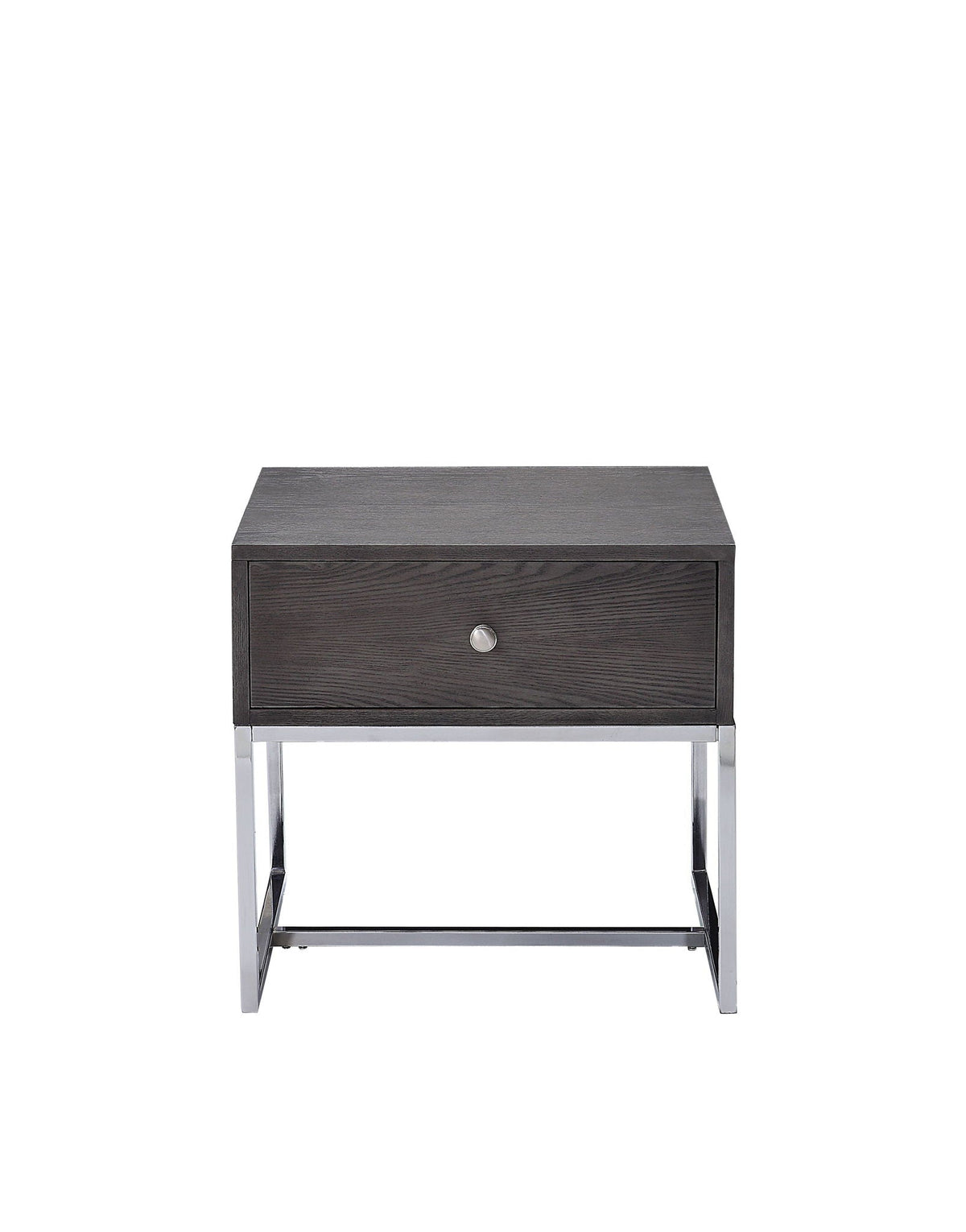 Iban End Table - Gray Oak / Chrome