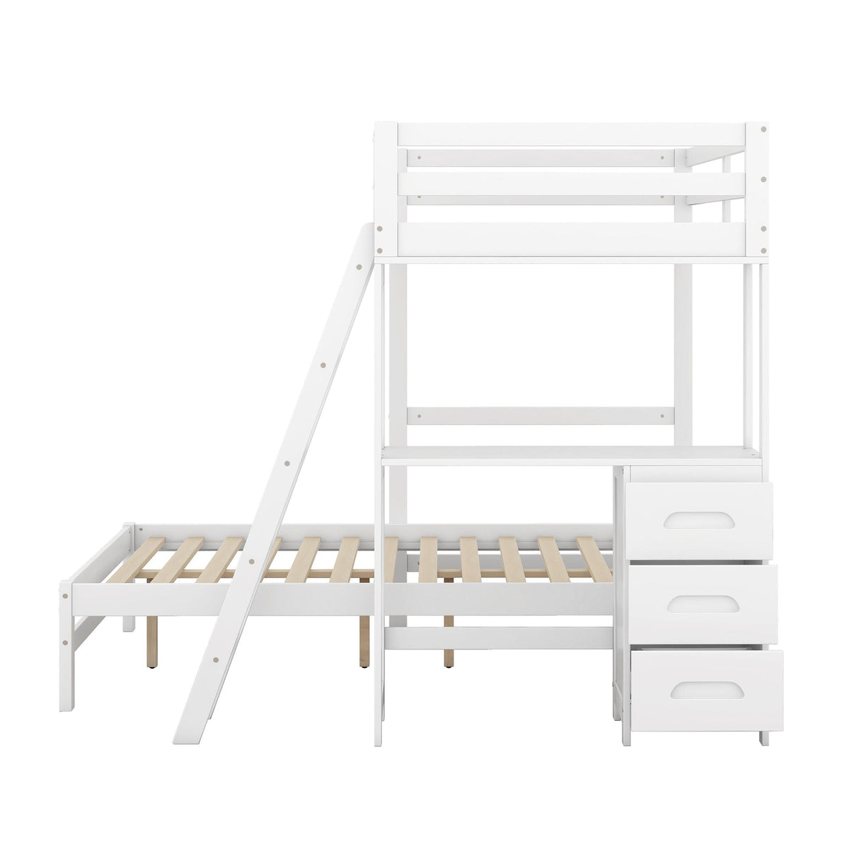 Bunk Bed with Built-In Desk and 3 Drawers - Twin over Full