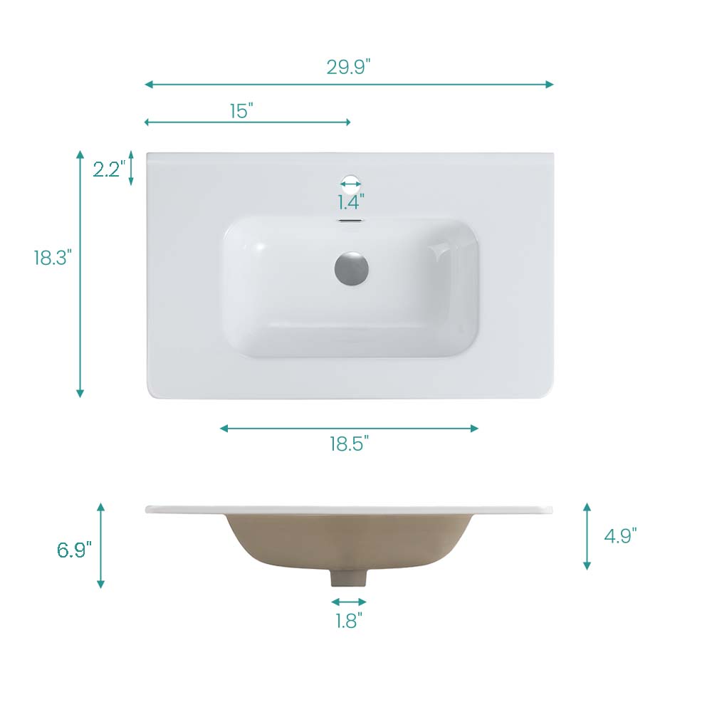 Glossy White Ceramic Integrated Bathroom Sink with Sleek Design - Gloss White
