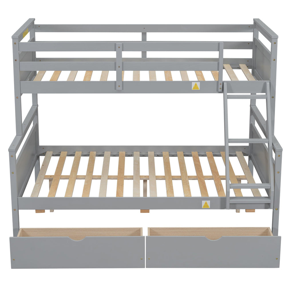 Twin Over Full Bunk Bed with Ladder and Storage Options - White or Dark Gray