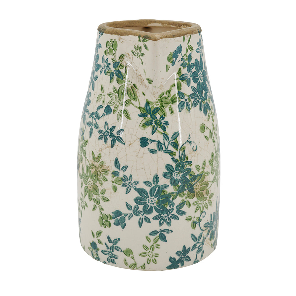 Floral Pitcher Vase with Garden-Inspired Design - Ivory