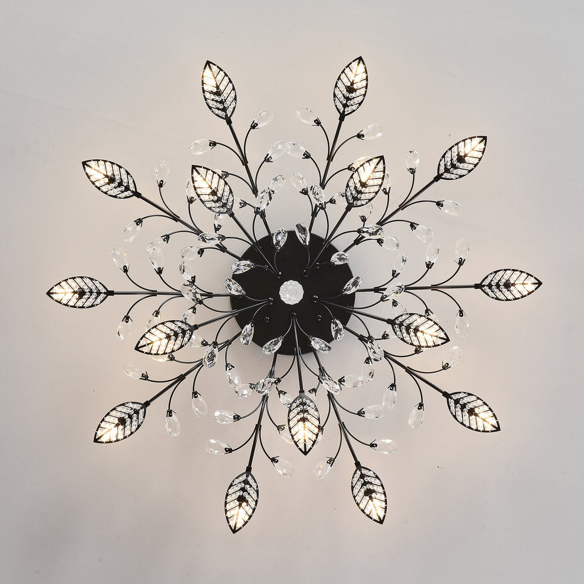 15-Light Chandelier with Crystal Accents - Matte Black