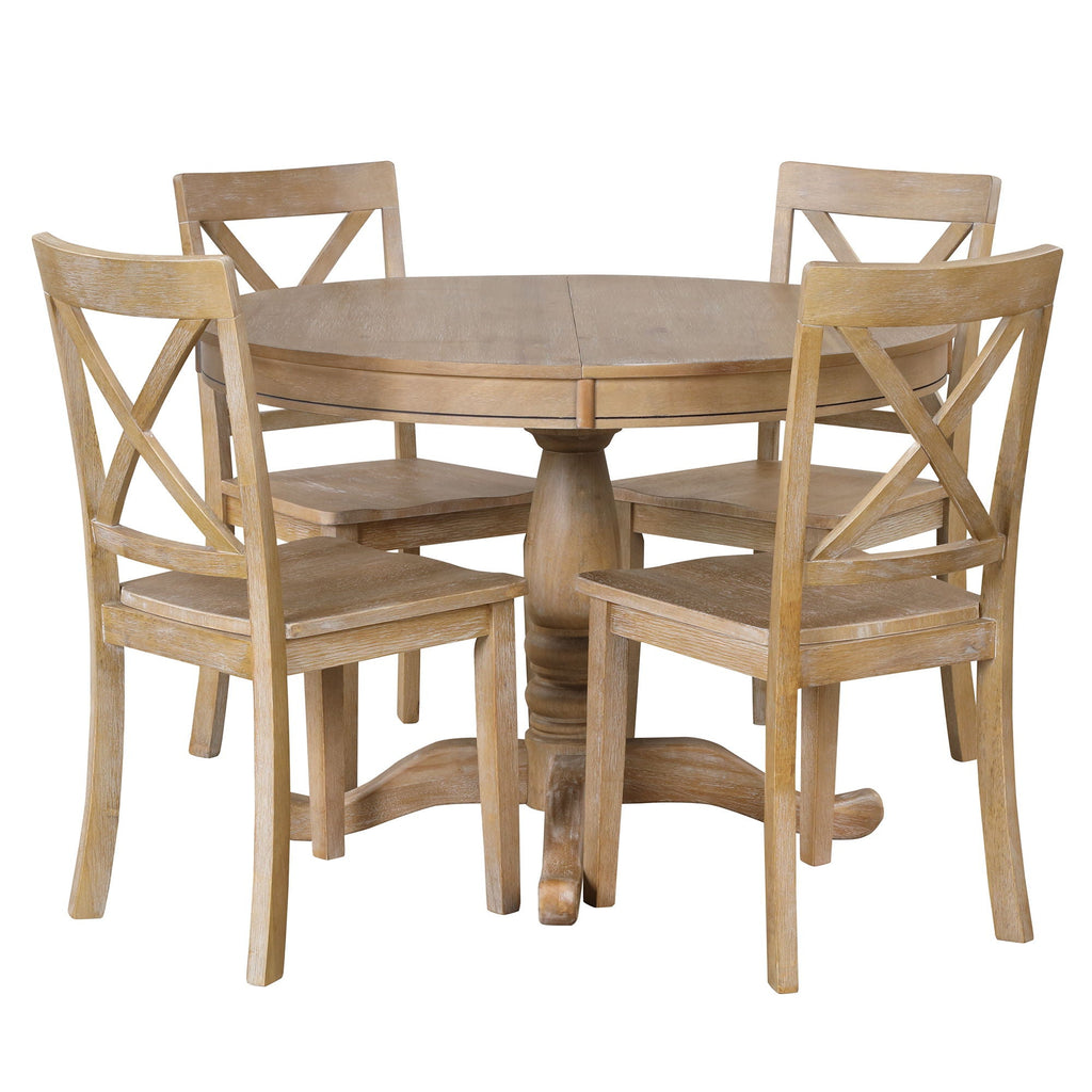 Modern Dining Table Set for 4 with Curved Back Chairs - Beige or Light Brown