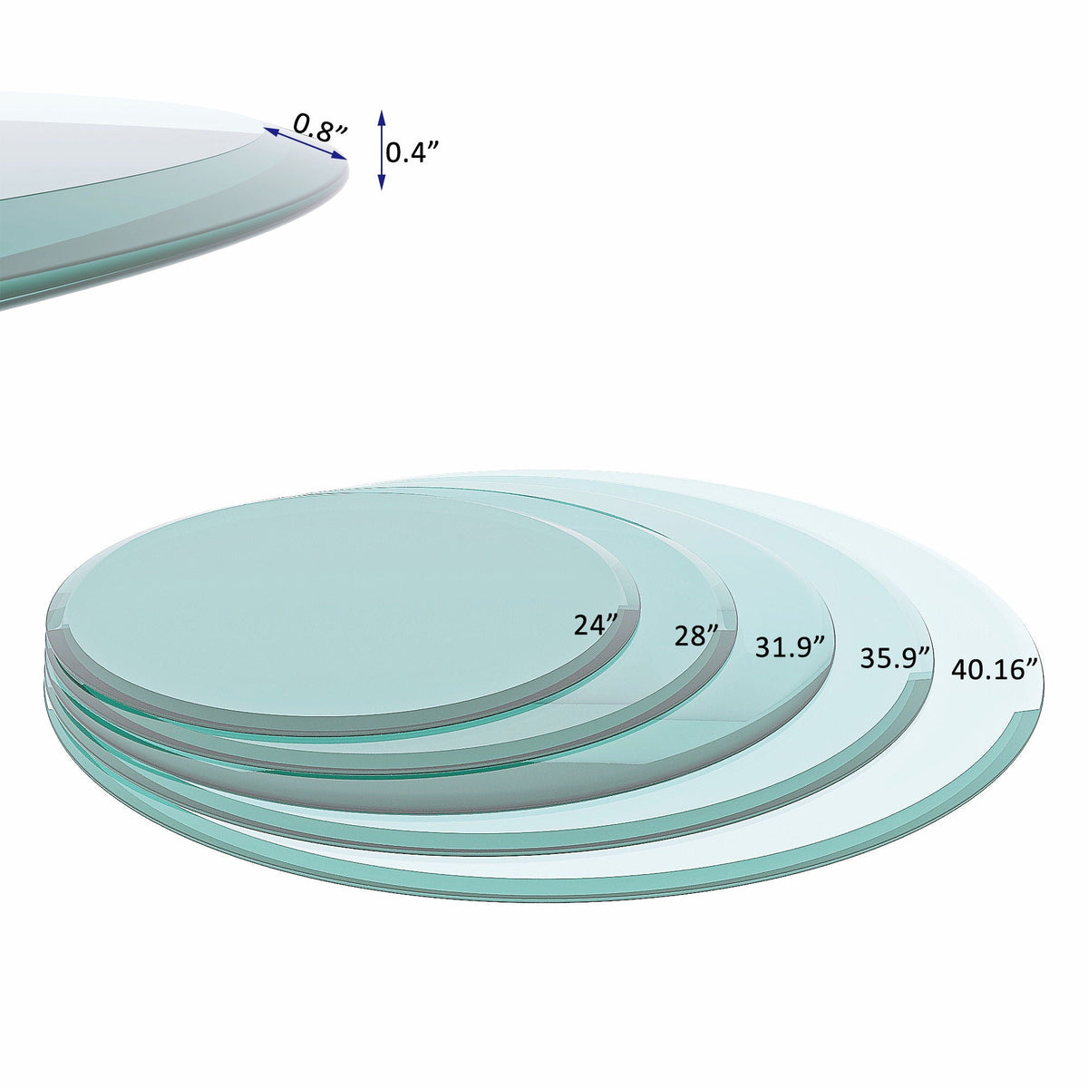 30" Round Tempered Glass Table Top with Beveled Polished Edge - Transparent