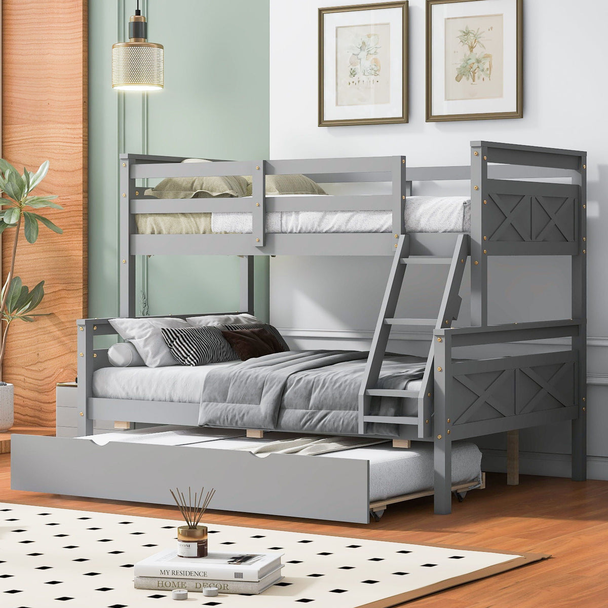 Twin Over Full Bunk Bed with Ladder and Storage Options - White or Dark Gray