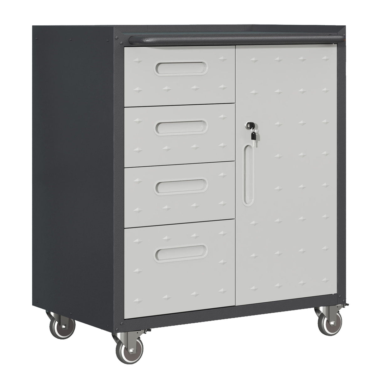Sturdy Metal Tool Storage Cabinet with Lockable Wheels and Drawers - Gray or Black