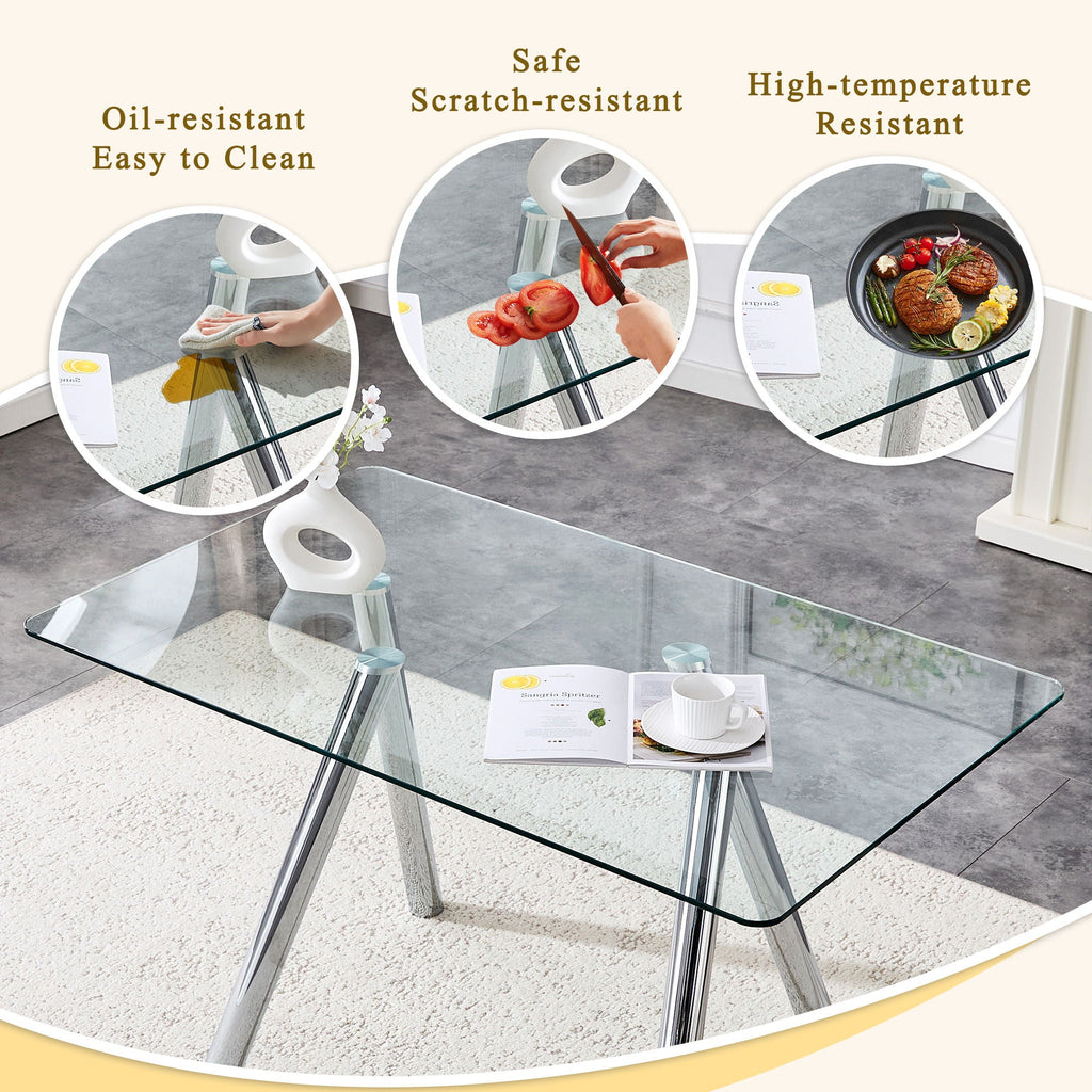 Dining Table with Transparent Tempered Glass Surface – Pearl Silver or Gold