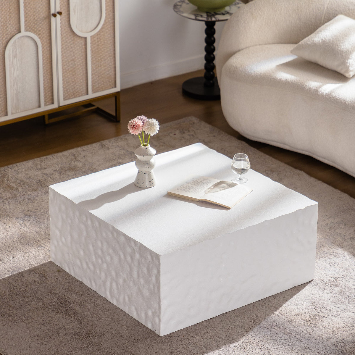 Modern Square Coffee Table with MDF Construction - Creamy White or Walnut