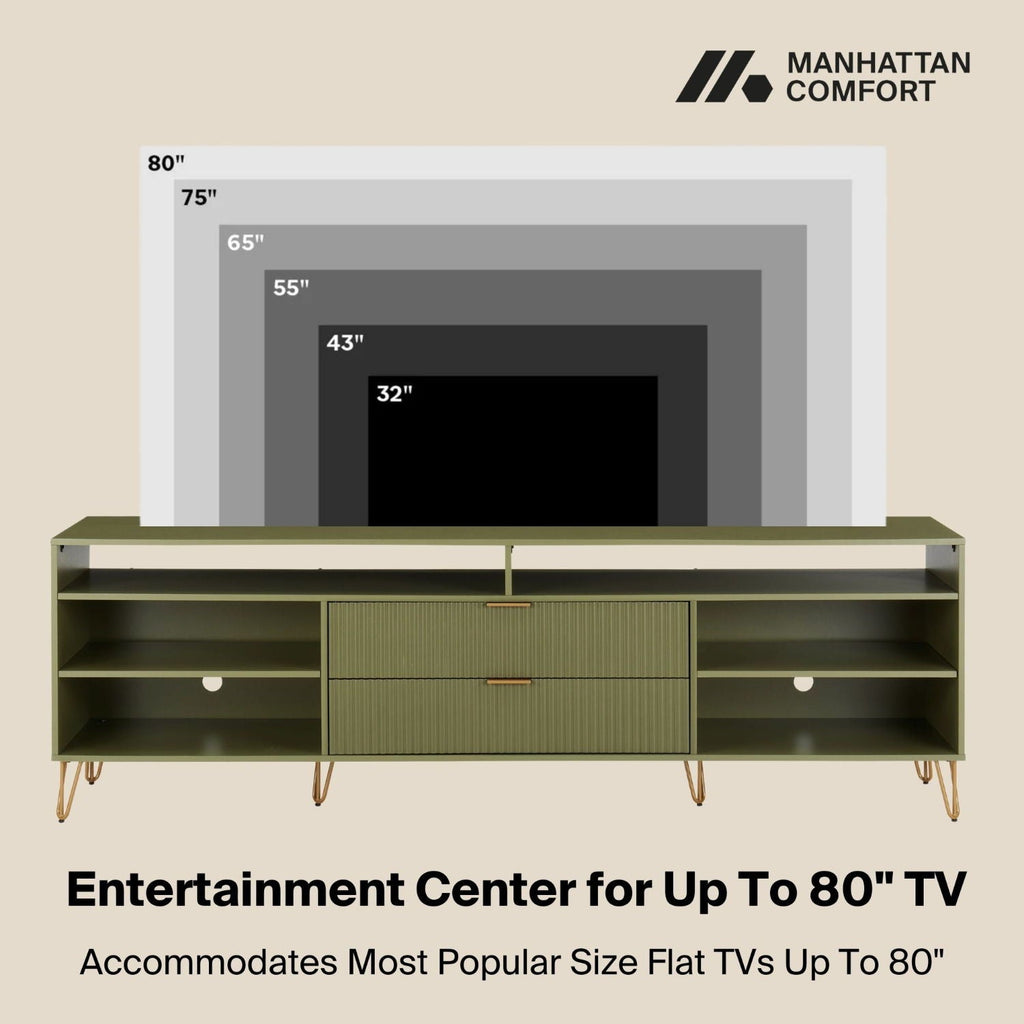 Fluted TV Stand with Storage and Metal Legs - Multiple Colors