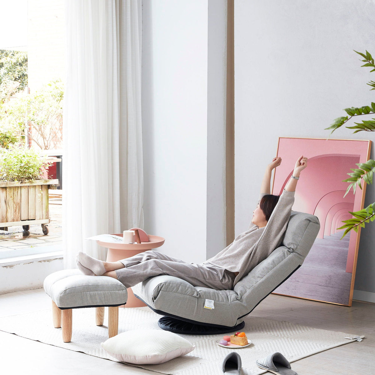 Adjustable Japanese Reclining Floor Chair Sofa With Metal Frame