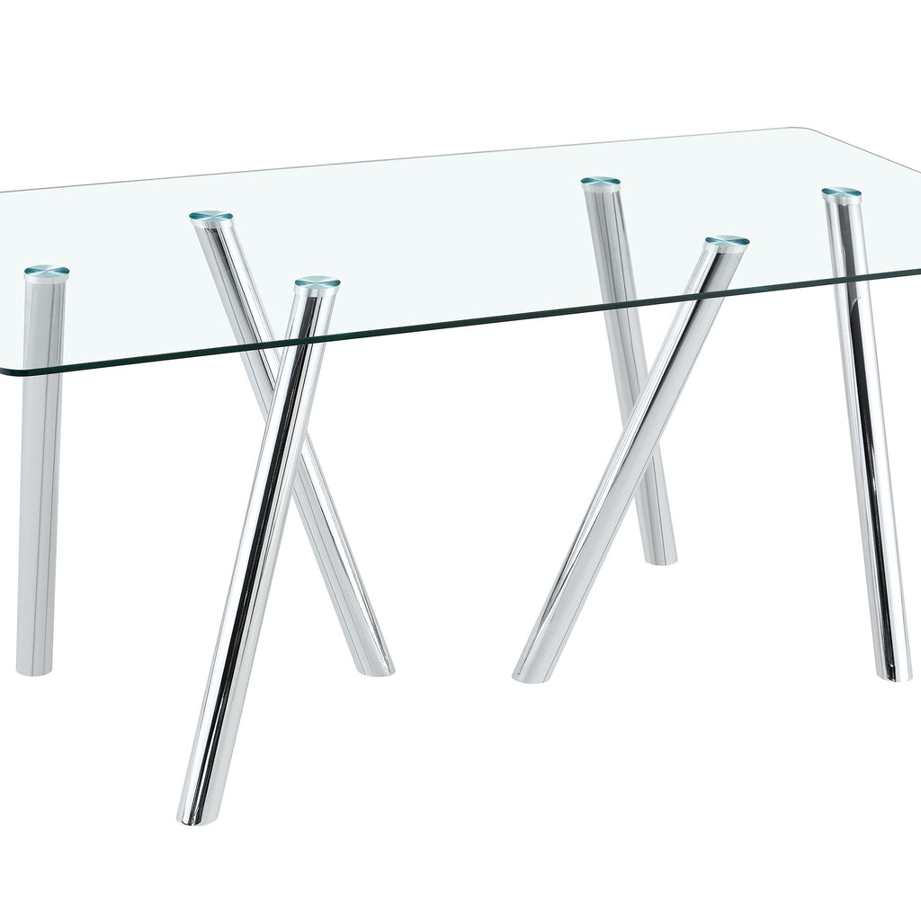 Dining Table with Transparent Tempered Glass Surface – Pearl Silver or Gold