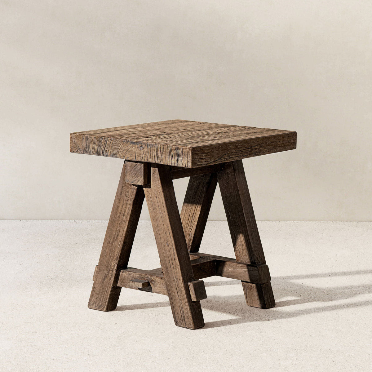 Trestle Coffee Table with Solid Reclaimed Elm Construction - Dark or Light Brown