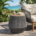 Acacia Wood Side Table with Grey Rope Design - Grey, Teak