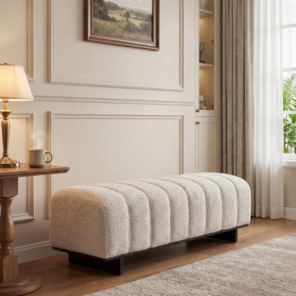 Indoor Dining Bench with Faux Fur Upholstery - Beige
