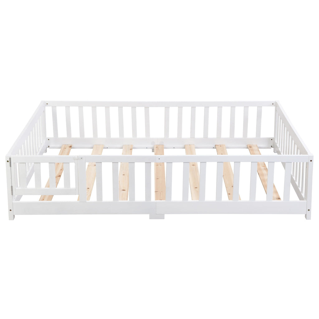 Solid Wood Floor Bed With Door And Fence For Children