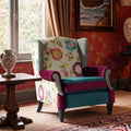 Anya Boho Chic Wingback Accent Arm Chair with Floral Print - Blue or Teal Multi