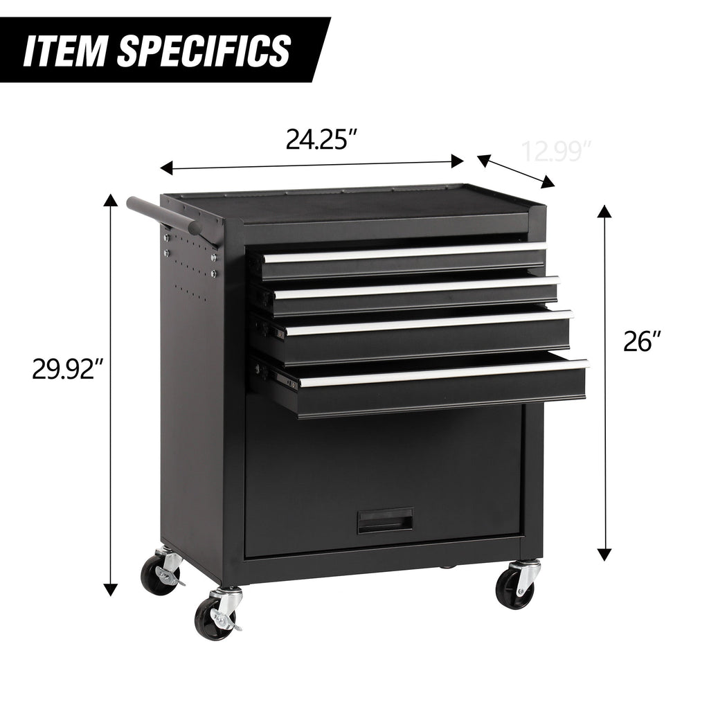 4-Drawer Rolling Tool Chest Cabinet with Wheels - Black