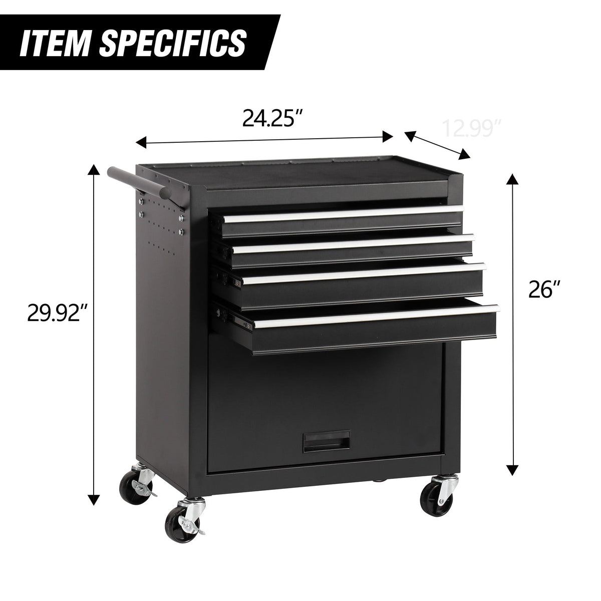 4-Drawer Rolling Tool Chest Cabinet with Wheels - Black