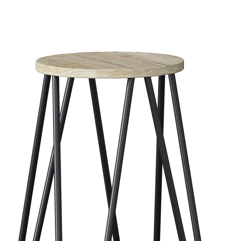 Multifunctional Metal Counter Height Stool with Solid Wood Seat - Dark Brown or Beige
