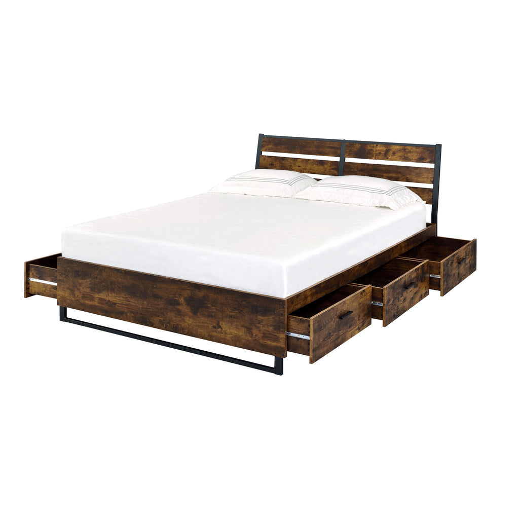 Juvanth Rustic Bed King Panel with Under Bed Storage Option – Dark Brown