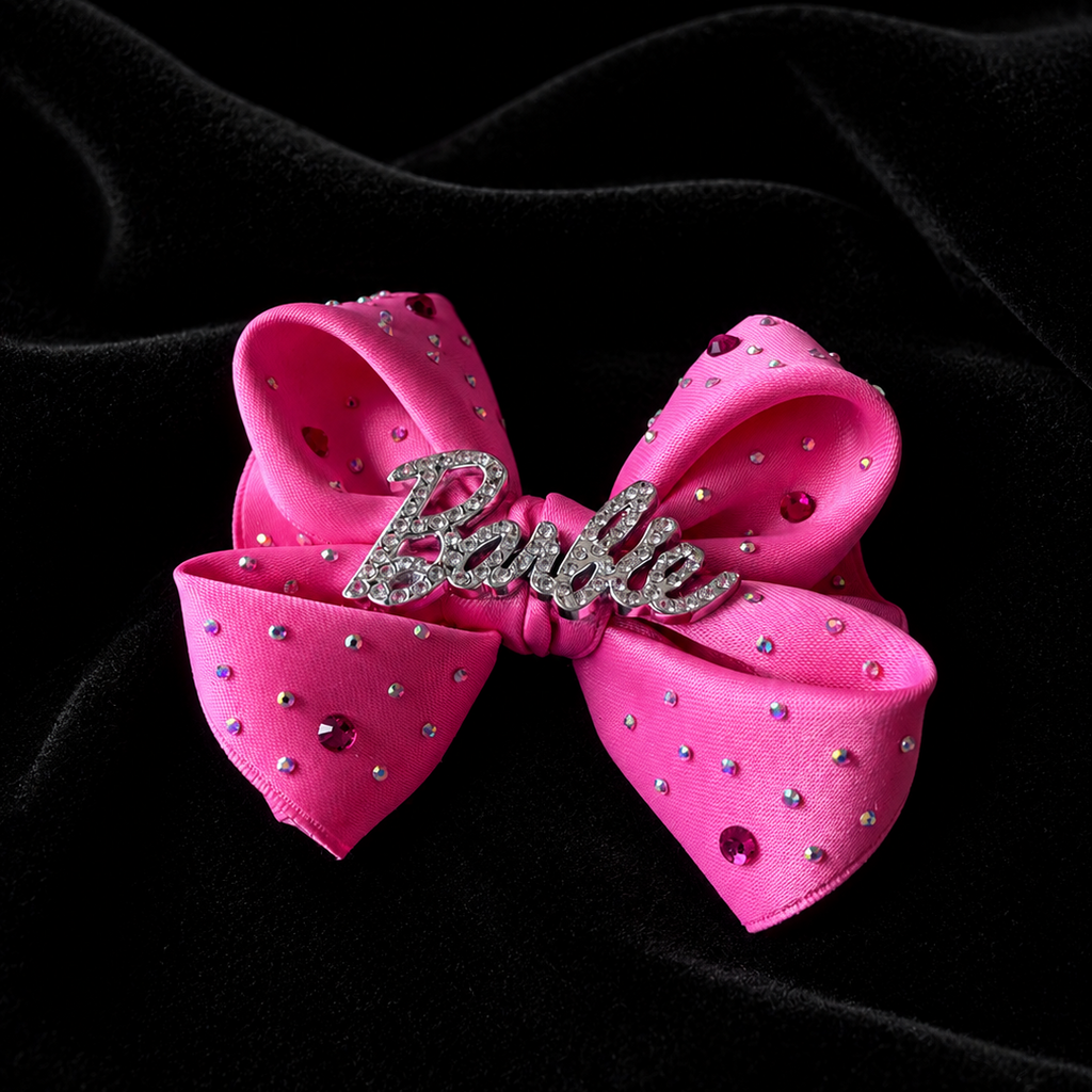 Handmade Big Hot Pink Satin Rhinestone Pet Bow Hair Clip