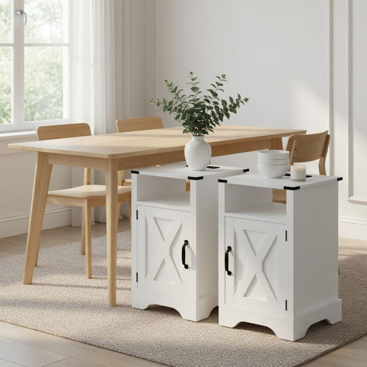 Farmhouse Nightstand with Charging Station & Storage - Multiple Colors