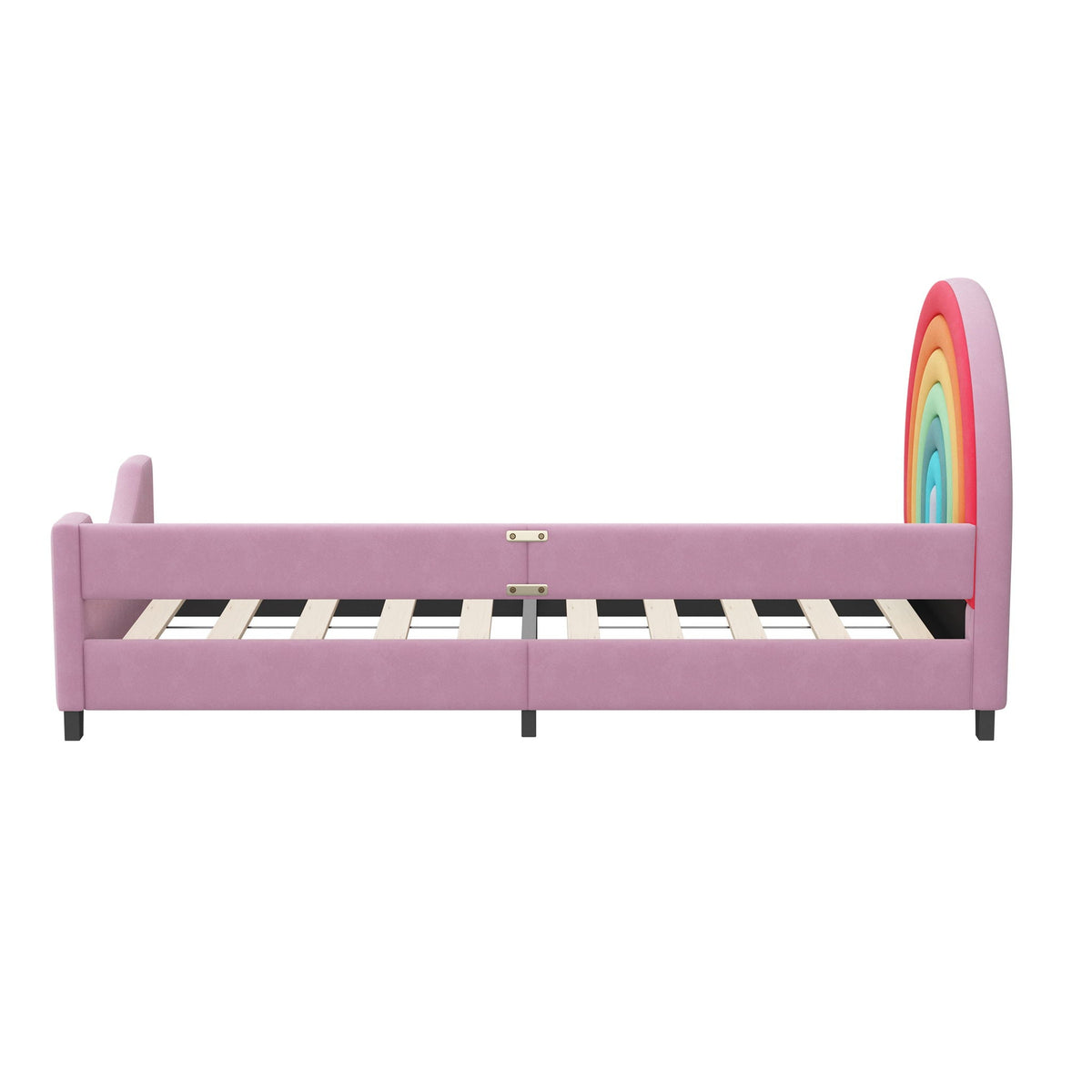 Rainbow Upholstered Twin Daybed with Safety Fence - Colorful / Pink