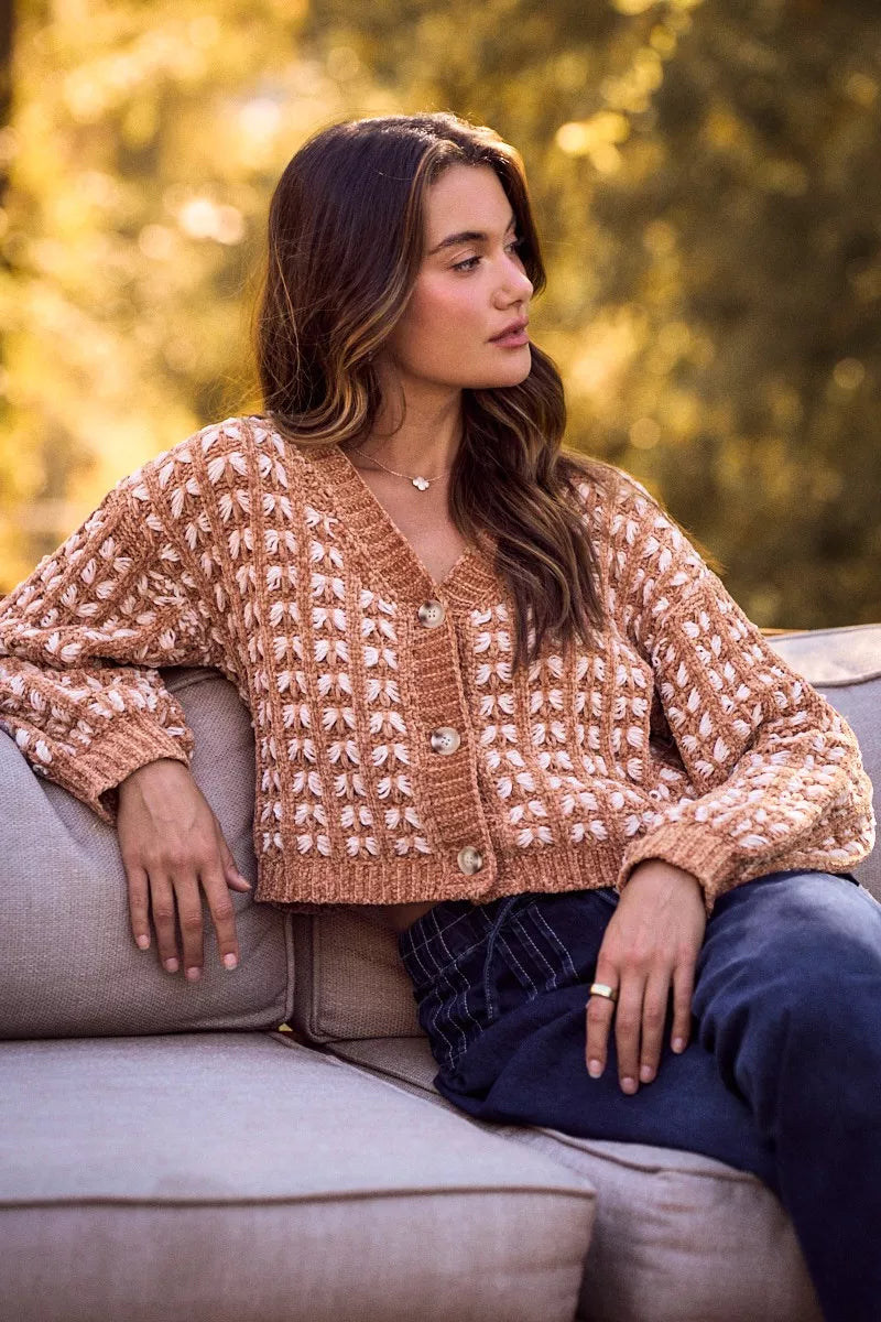 SO ME Soft Chenille Yarn Textur Button Sweater Cardigan