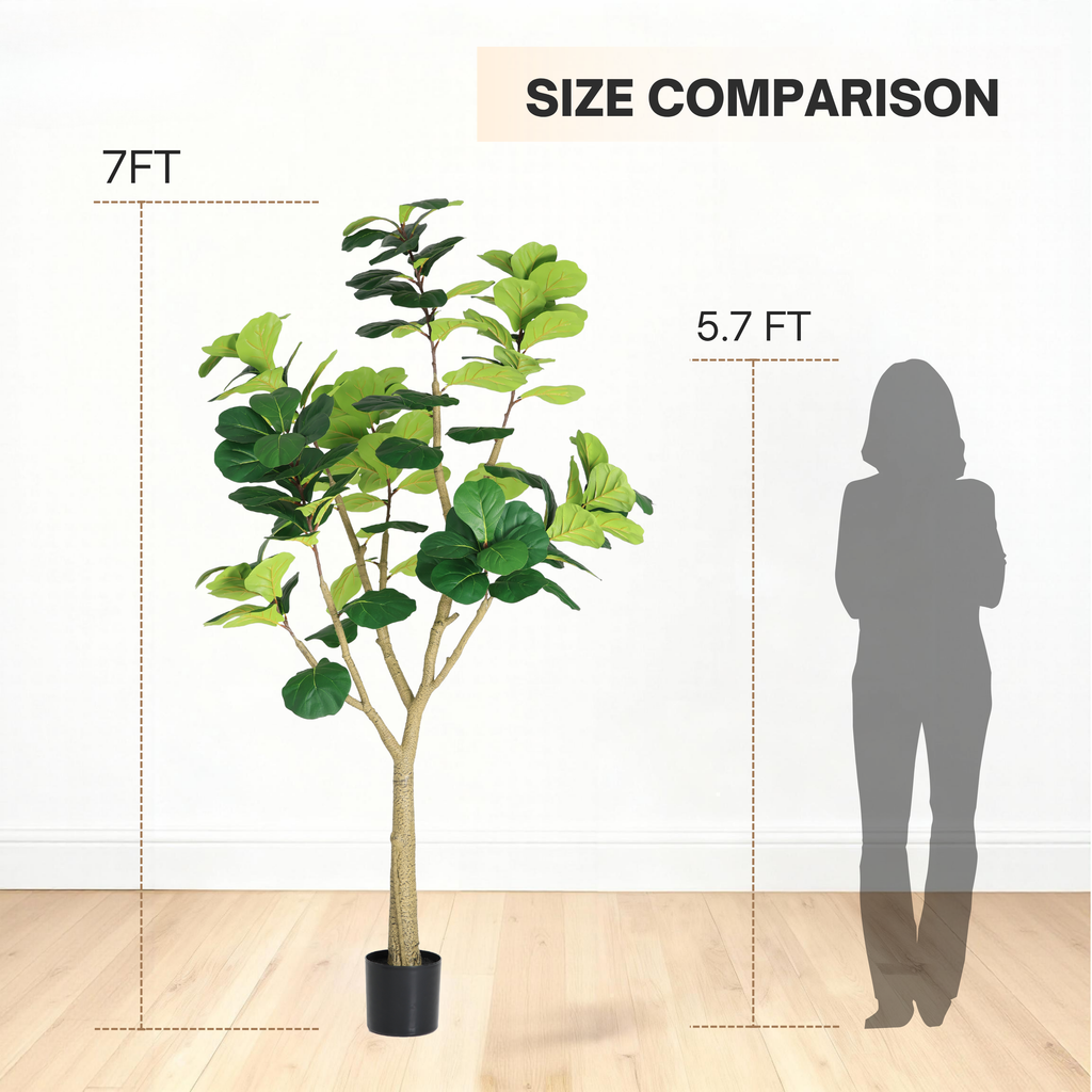 7FT Artificial Fiddle Leaf Fig Tree with Modern Black Pot - Green Leaves