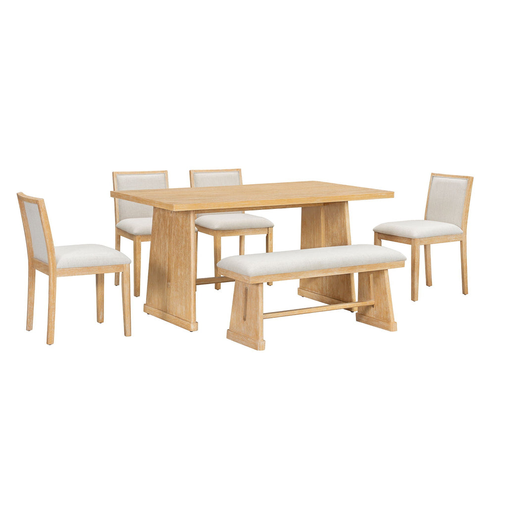 6 Piece Dining Room Set with Upholstered Chairs & Padded Bench - Light or Dark Brown