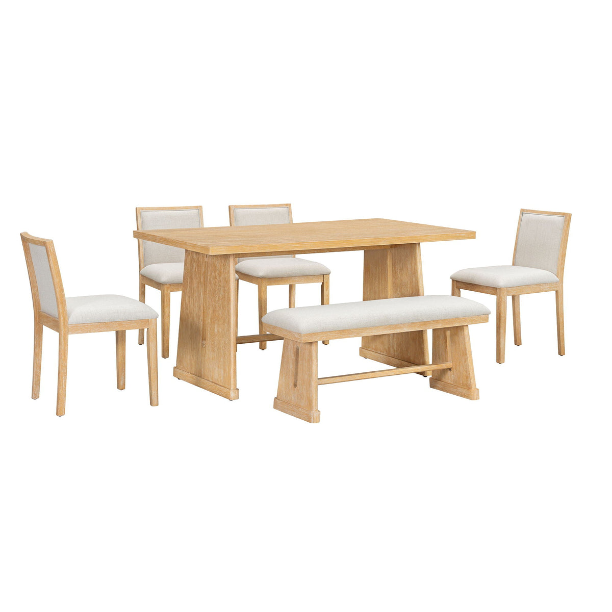 6 Piece Dining Room Set with Upholstered Chairs & Padded Bench - Light or Dark Brown