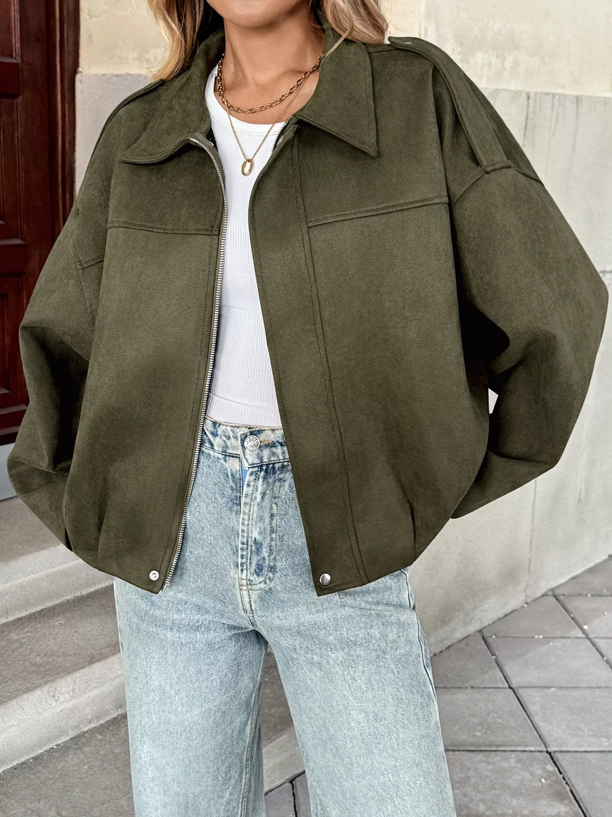 Zip Up Drop Shoulder Jacket