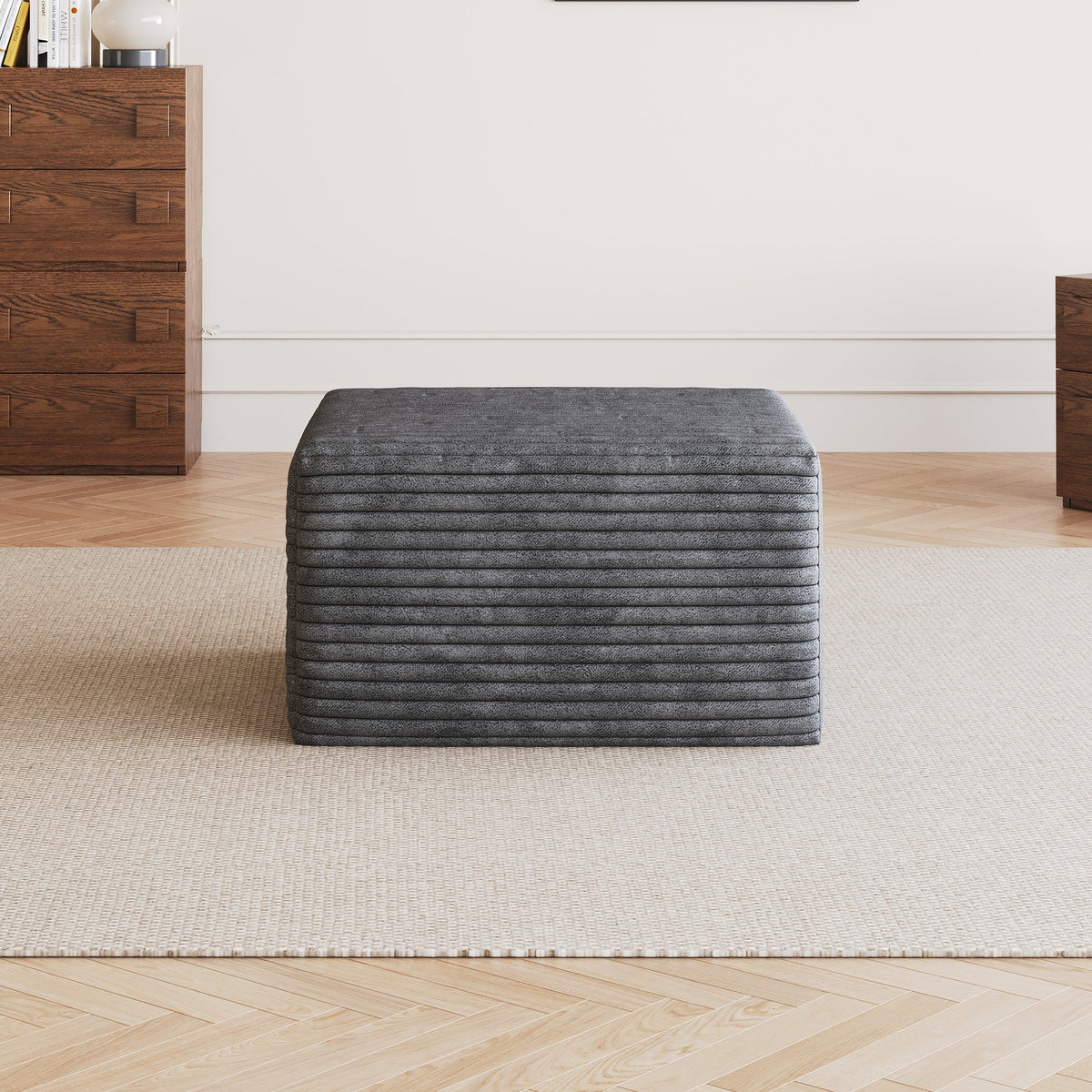 Sofa Ottoman with Plush Corduroy Fabric - Dark Grey