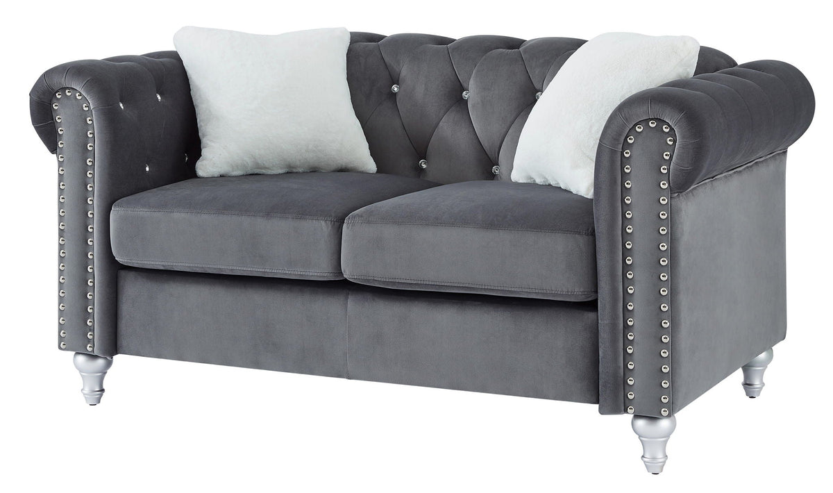 Contemporary Loveseat with Jeweled Tufted Design - Multiple Colors
