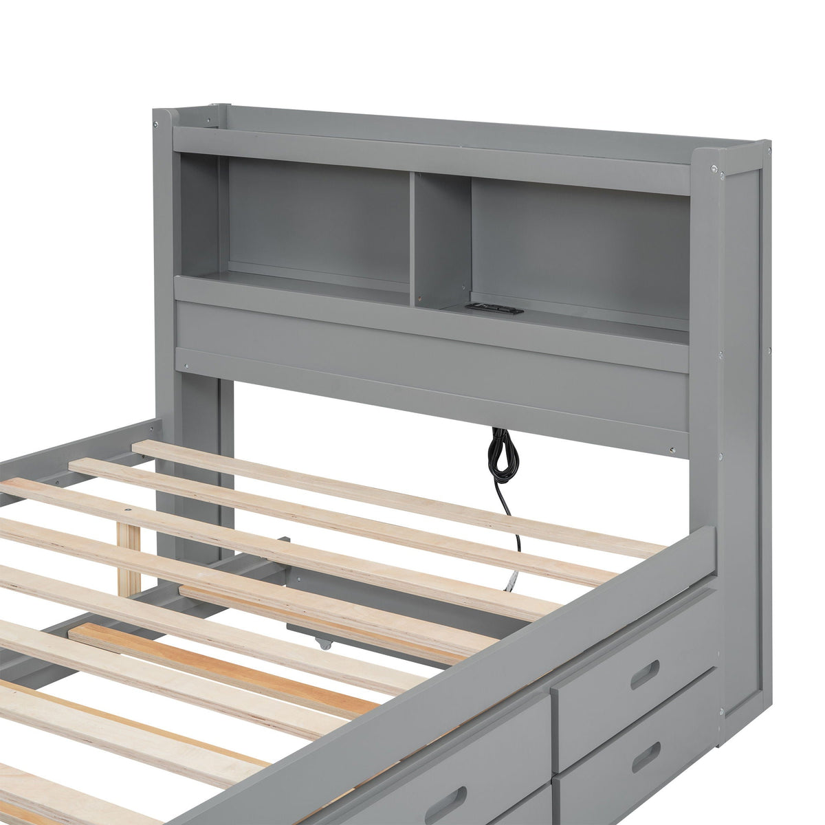 Full Size Platform Trundle Bed with Drawers and USB Ports - Gray