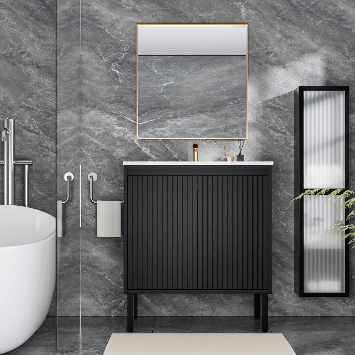 Bathroom Vanity With Ceramic Sink, Floor-Standing Design, Soft-Closing Drawers