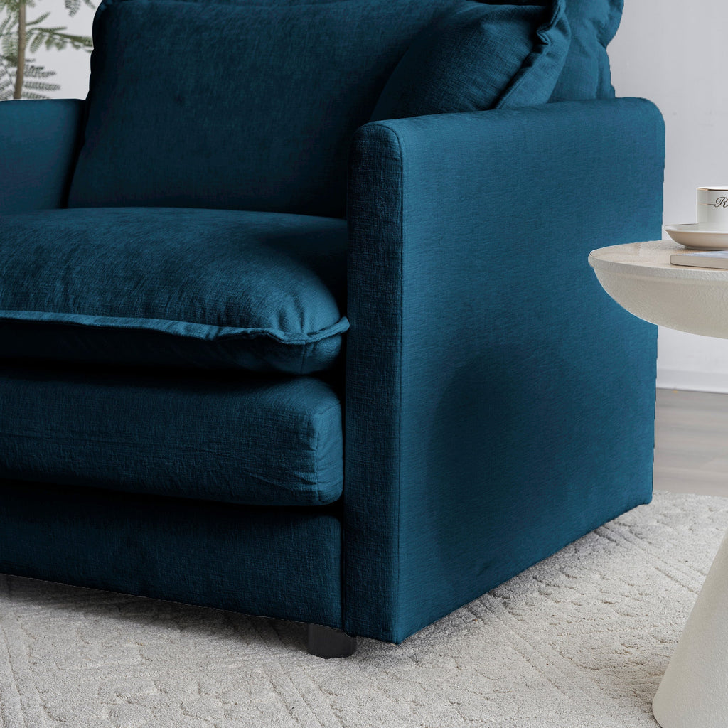 Blue Chenille 2-Piece Upholstered Sectional Sofa Set with Solid Wood Frame